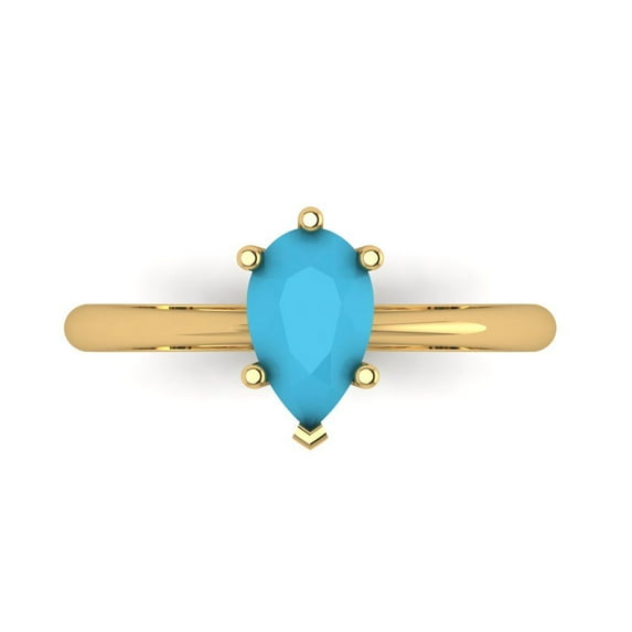 Clara Pucci 14K Yellow Gold Solid Gold Turquoise Solitaire Anniversary Ring for Women - 1 cttw Pear Cut