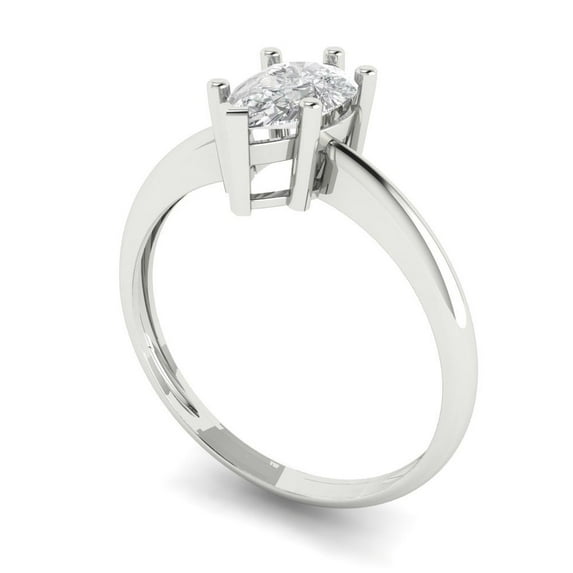 1.0ct pear cut white sapphire 18k white gold Bridal Wedding Engagement Promise Anniversary Ring for Women size 8.25
