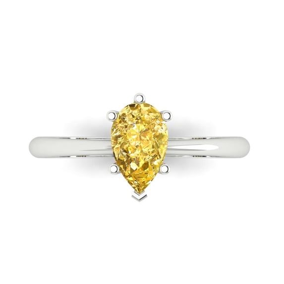 Clara Pucci 14K White Gold Solid Gold Yellow Solitaire Anniversary Ring for Women - 1 cttw Pear Cut