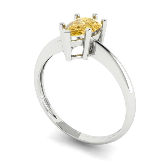 1.0ct pear cut yellow Zircon 18k white gold Bridal Wedding Engagement Promise Anniversary Ring for Women size 11
