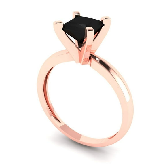 1.0ct princess cut black natural onyx 18k rose gold Bridal Wedding Engagement Promise Anniversary Ring for Women size 4.25