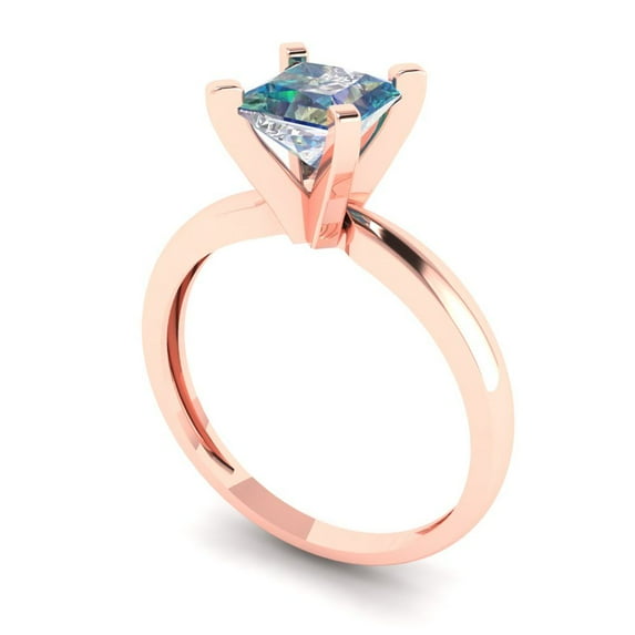 1.0ct princess cut blue moissanite 14k rose gold Bridal Wedding Engagement Promise Anniversary Ring for Women size 8.5
