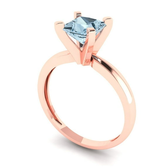 1.0ct princess cut blue Zircon 14k rose gold Bridal Wedding Engagement Promise Anniversary Ring for Women size 9.5