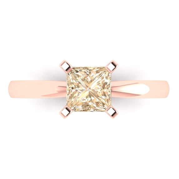 Clara Pucci 14K Rose Gold Solid Gold Morganite Solitaire Anniversary Ring for Women - 1 cttw Princess Cut