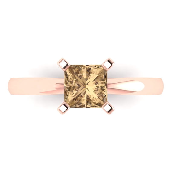 Clara Pucci 14K Rose Gold Solid Gold Champagne Solitaire Anniversary Ring for Women - 1 cttw Princess Cut