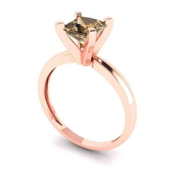 1.0ct princess cut champagne Zircon 18k rose gold Bridal Wedding Engagement Promise Anniversary Ring for Women size 9.25