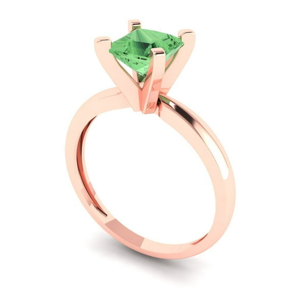 1.0ct princess cut green Zircon 14k rose gold Bridal Wedding Engagement Promise Anniversary Ring for Women size 10.25
