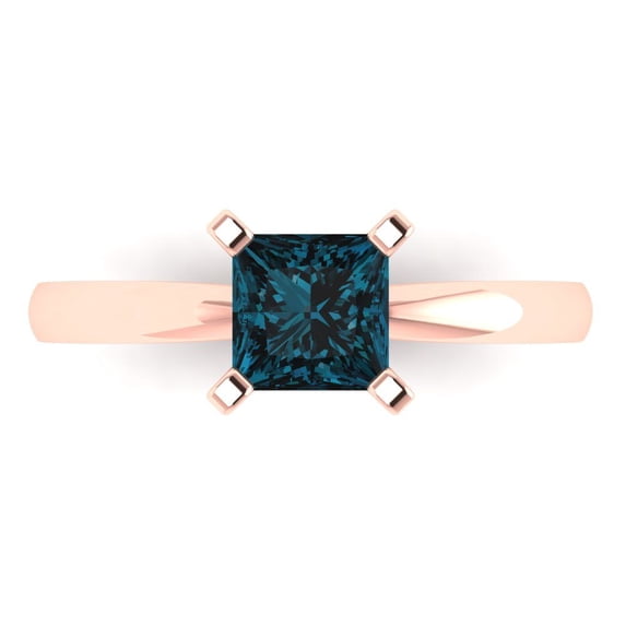 Clara Pucci 14K Rose Gold Solid Gold LondonBlueTopaz Solitaire Anniversary Ring for Women - 1 cttw Princess Cut