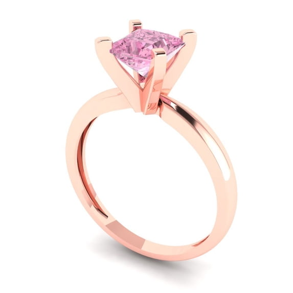 1.0ct princess cut pink Zircon 18k rose gold Bridal Wedding Engagement Promise Anniversary Ring for Women size 8