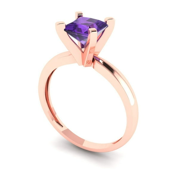 1.0ct princess cut purple natural amethyst 18k rose gold Bridal Wedding Engagement Promise Anniversary Ring for Women size 11