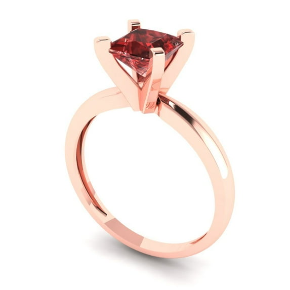 1.0ct princess cut red natural garnet 18k rose gold Bridal Wedding Engagement Promise Anniversary Ring for Women size 10.75