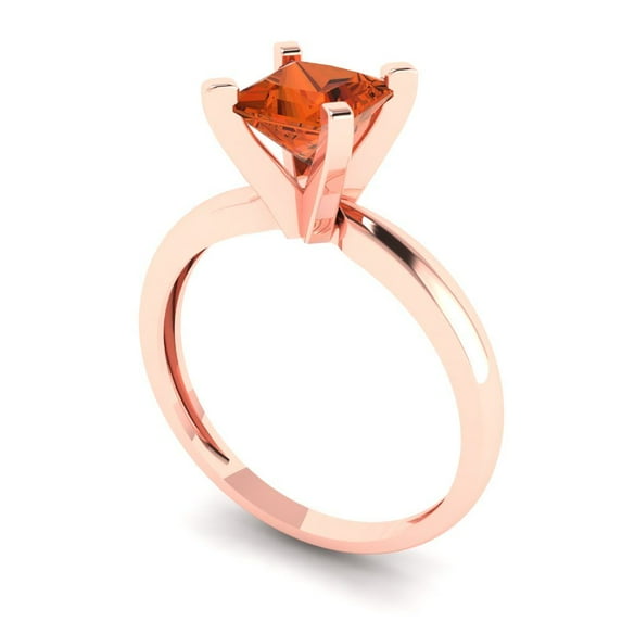 1.0ct princess cut red Zircon 18k rose gold Bridal Wedding Engagement Promise Anniversary Ring for Women size 8.25
