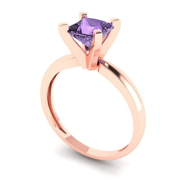 1.0ct princess cut alexandrite 18k rose gold Bridal Wedding Engagement Promise Anniversary Ring for Women size 6.5
