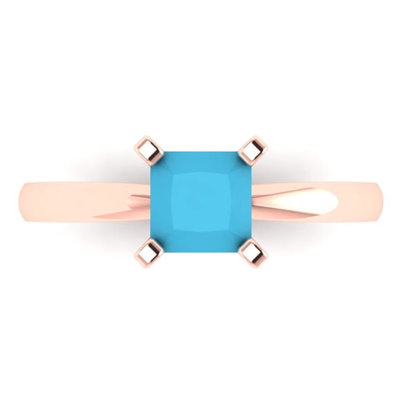 Clara Pucci 14K Rose Gold Solid Gold Turquoise Solitaire Anniversary Ring for Women - 1 cttw Princess Cut