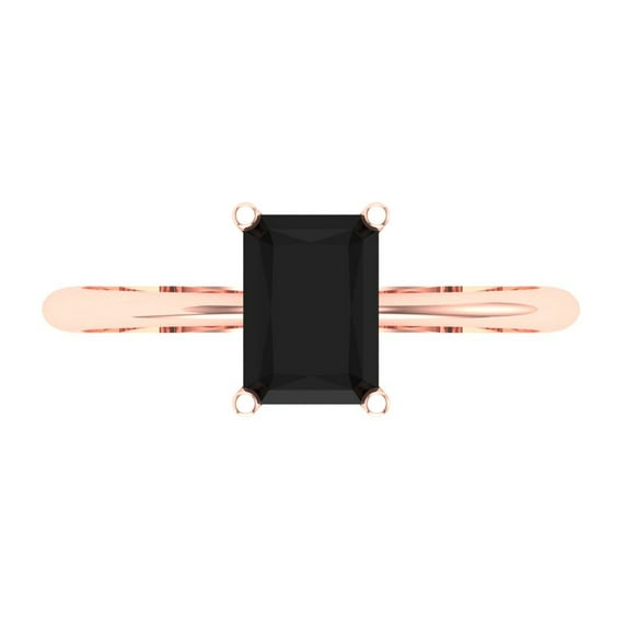 Clara Pucci 14K Rose Gold Solid Gold Onyx Solitaire Anniversary Ring for Women - 1 cttw Radiant Cut