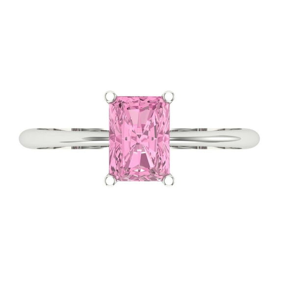 1 ctw Solitaire Anniversary Ring for Women | Radiant Cut Simulated Pink Diamond | Hyperallergenic Solid 18K White Gold