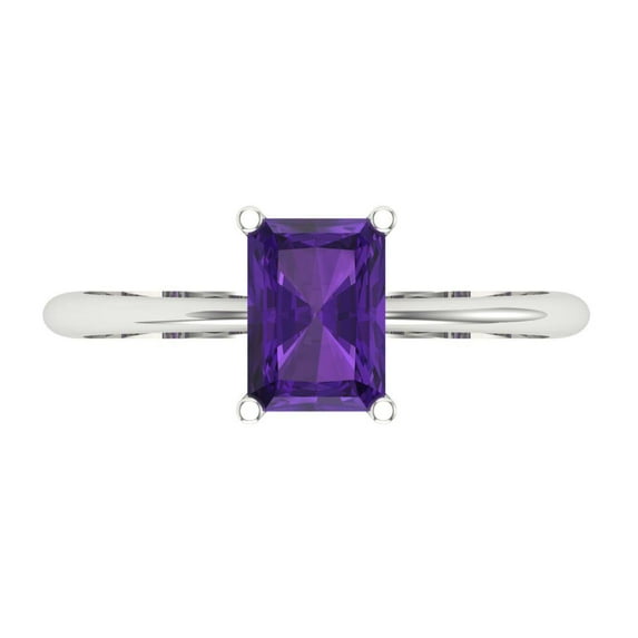 1 ctw Solitaire Anniversary Ring for Women | Radiant Cut Natural Amethyst | Hyperallergenic Solid 18K White Gold