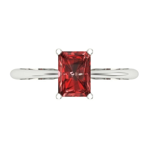 1 ctw Solitaire Anniversary Ring for Women | Radiant Cut Natural Garnet | Hyperallergenic Solid 18K White Gold