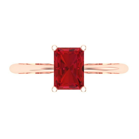 1 ctw Solitaire Anniversary Ring for Women | Radiant Cut Simulated Ruby | Hyperallergenic Solid 18K Rose Gold