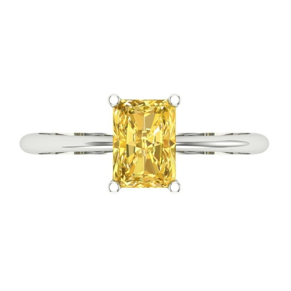 1 ctw Solitaire Anniversary Ring for Women | Radiant Cut Natural Citrine | Hyperallergenic Solid 18K White Gold