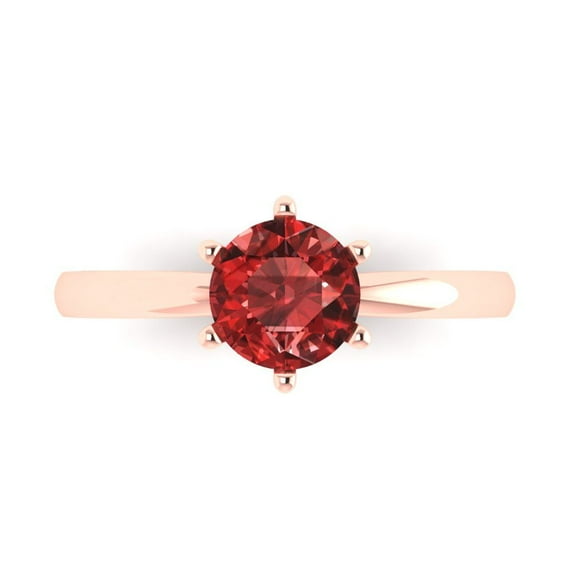 1 ct Round Cut Natural Garnet Solitaire 18K Rose Gold Womens Engagement Ring