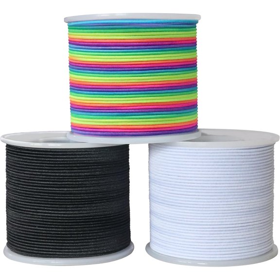 1.0mm Elastic Bracelet String Cord, Crystal Stretch Bead Cord for Bracelets Jewelry Making, Clear Stretchy Elastic String for Beading, Transparent Thread (1.0MM(Rainbow/Black/White)/495ft)