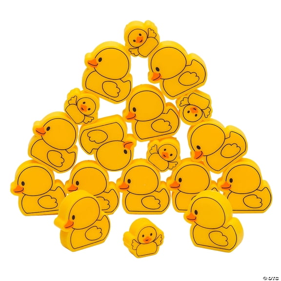 1" 1 1/2" Bright Yellow Plastic Rubber Ducks Stacking Game Set - 20 Pieces