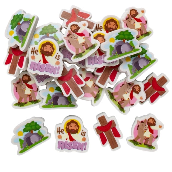 1" 1 1/2" Religious He Lives Rubber Erasers 24 Pc.