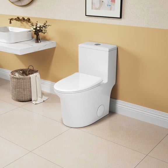 1.1/1.6 GPF Elongated Comfort Height Floor Mounted One-Piece Toilet ,  CUPC Certified, WaterSense Cetified, Ceramic, White Color, Soft Close Seat