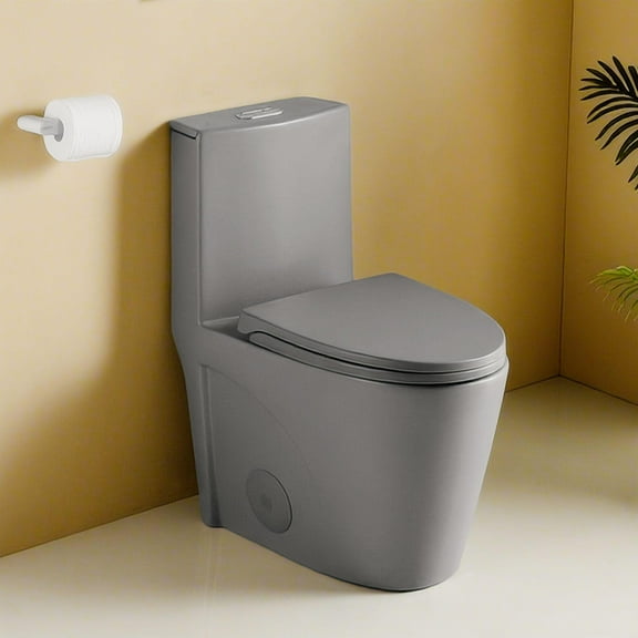 1.1/1.60 GPF Dual-Flush One Piece Toilet, Water-Saving Elongated Comfort Height Floor Mounted, Soft Close Seat,LIGHT GREY