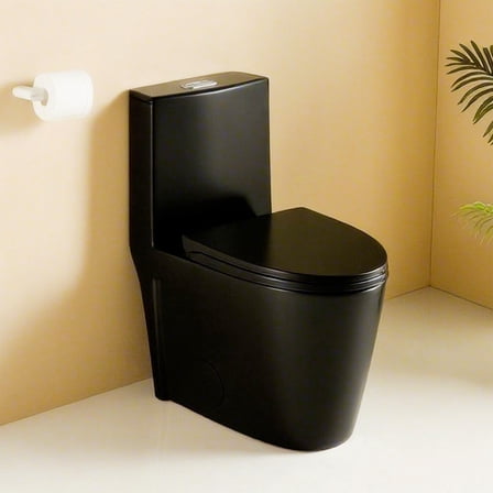 1.1/1.60 GPF Dual-Flush One Piece Toilet, Water-Saving Elongated Comfort Height Floor Mounted, Soft Close Seat,Matte Black