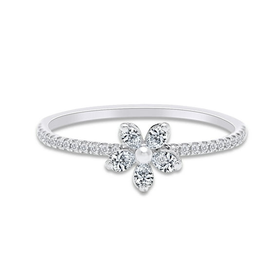 1 1/10 CT.t.w Pear And Round Cut Diamond Daisy Flower Engagement Promise Ring In 10k Solid White Gold (I-J Color, I2-I3 Clarity, 1.10 Cttw) Ring Size-6.5