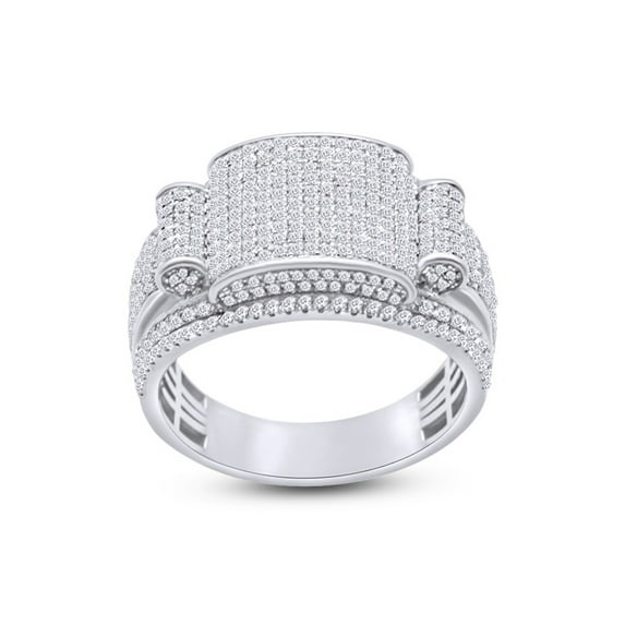 1 1/10 Carat CT.t.w Round Cut Natural Diamond Micro Pave Set Men's Cluster Engagement Ring In 10k White Gold (I-J Color, I2-I3 Clarity, 1.10 Cttw) Ring Size-8