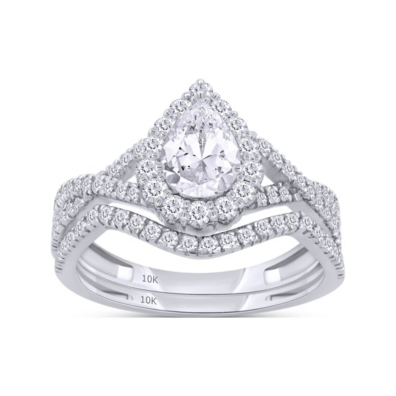 1 1/10 Carat Pear & Round Shape IGI Certified Lab Grown Diamond Halo Infinity Bridal Set Engagement Ring For Women In 10K Solid White Gold Jewelry (1.10 Cttw) - 9