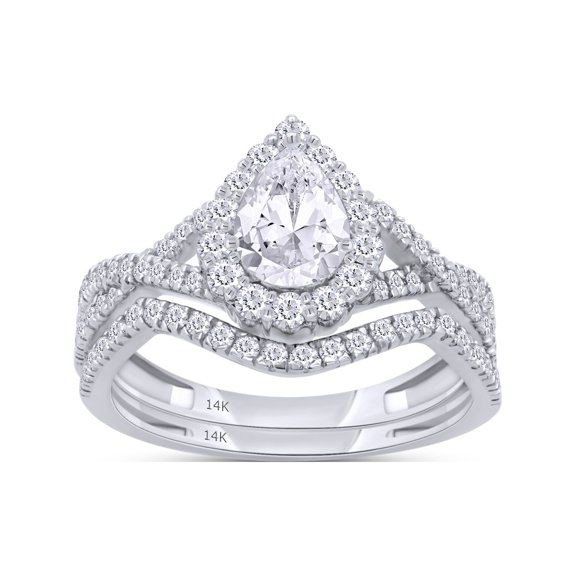 1 1/10 Carat Pear & Round Shape IGI Certified Lab Grown Diamond Halo Infinity Bridal Set Engagement Ring For Women In 14K Solid White Gold Jewelry (1.10 Cttw) - 7