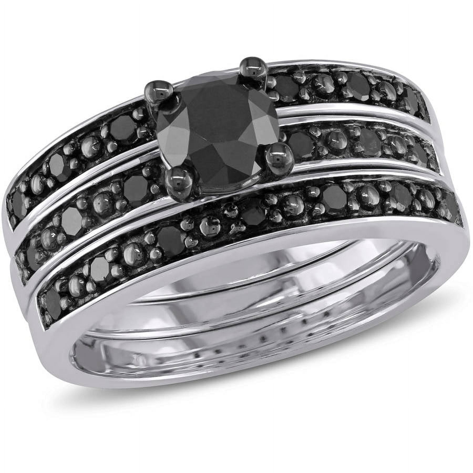 1 1 10 Carat T.W. Black Diamond Sterling Silver Three Piece Bridal