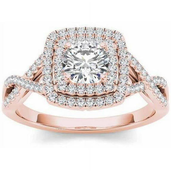 1-1/10 Carat T.W. Diamond Criss-Cross Shank Double Halo 14kt Rose Gold Engagement Ring