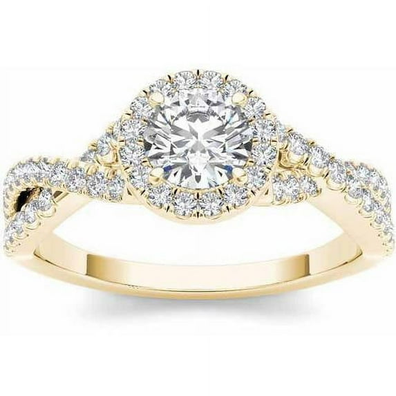 1-1/10 Carat T.W. Diamond Criss-Cross Shank Single Halo 14kt Yellow Gold Engagement Ring