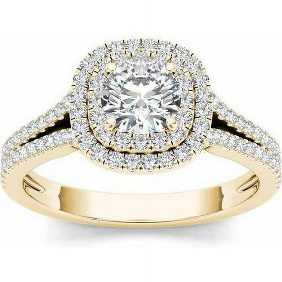 1-1/10 Carat T.W. Diamond Split Shank Double Halo 14kt Yellow Gold Engagement Ring