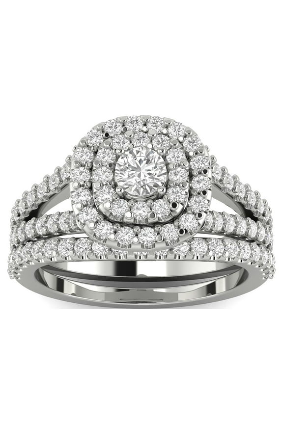 1 1/10 Carat TW Cushion Halo Diamond Engagement Wedding Ring Bridal Set in 10k White Gold