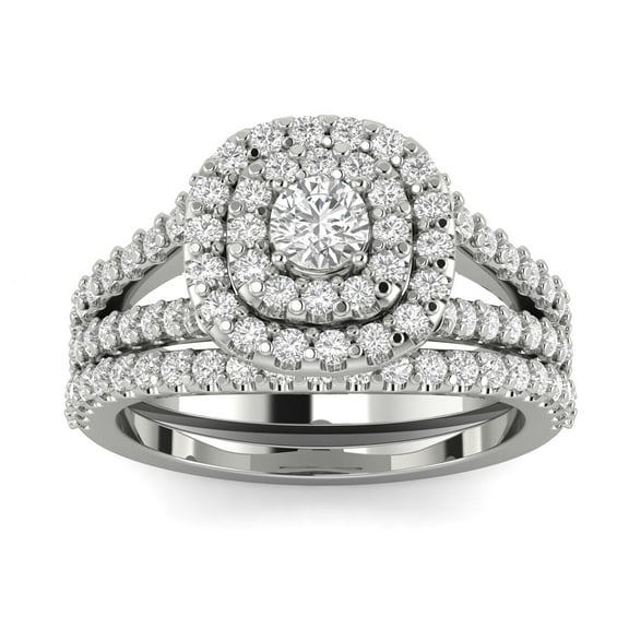 1 1/10 Carat TW Cushion Halo Diamond Engagement Wedding Ring Bridal Set in 10k White Gold