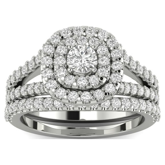 1 1/10 Carat TW Cushion Halo Diamond Engagement Wedding Ring Bridal Set in 10k White Gold