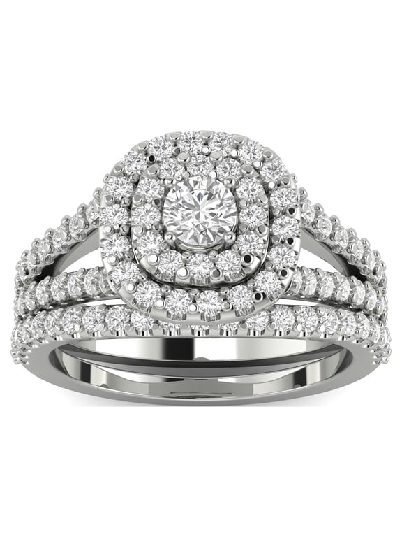 1 1/10 Carat TW Cushion Halo Diamond Engagement Wedding Ring Bridal Set in 10k White Gold