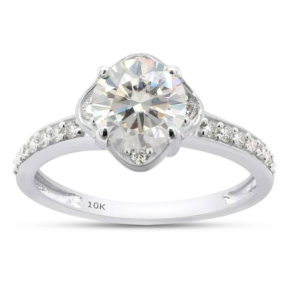 1 1/10 ct. t.w Center 6.5MM Round Cut Lab Created Moissanite Diamond Solitaire Floral Flower Engagement Rings In 10K Solid White Gold (G-H Color, VVS1 Clarity, 1.10 Cttw)-6