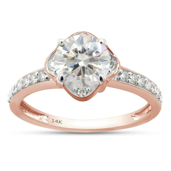 1 1/10 ct. t.w Center 6.5MM Round Cut Lab Created Moissanite Diamond Solitaire Floral Flower Engagement Rings In 14K Solid Rose Gold (G-H Color, VVS1 Clarity, 1.10 Cttw)-8