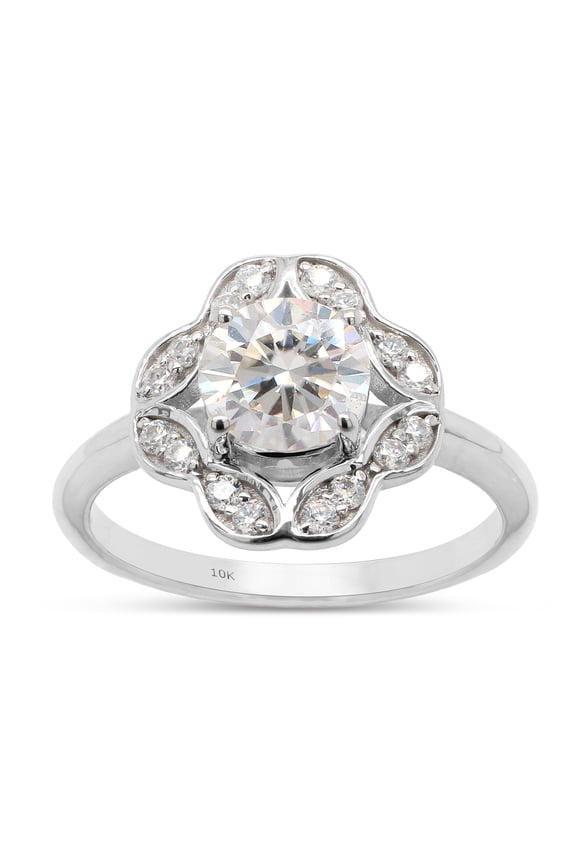 1 1/10 ct. t.w Center 6.5MM Round Cut Lab Created Moissanite Diamond Solitaire Halo Engagement Ring For Women In 10K Solid White Gold (G-H Color, VVS1 Clarity, 1.10 Cttw)-4