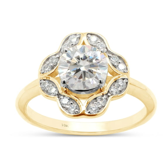 1 1/10 ct. t.w Center 6.5MM Round Cut Lab Created Moissanite Diamond Solitaire Halo Engagement Ring For Women In 10K Solid Yellow Gold (G-H Color, VVS1 Clarity, 1.10 Cttw)-4