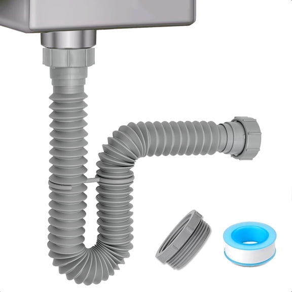 1-1/2" & 1-1/4" P-trap with Adapter, Flexible Sink Drain Pipe, Adjustable P Trap for Bathroom Kit, Kitchen Garbage Disposal, Gray