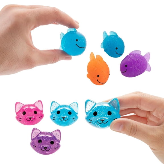 1 1/2" 2" Bright Color Cat & Fish Rubber Bouncy Ball Assortment 24 Pc.