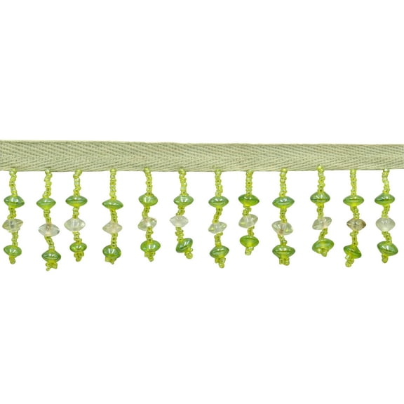 1 1/2" (3.5cm) Beautiful Handcrafted Beaded Fringe Trim with Disc Bead Design # B40683,, Cabbage Green #L60008 (Forest Green, Olive Green, Yellow Green) 12 Yards (36 ft/11m)